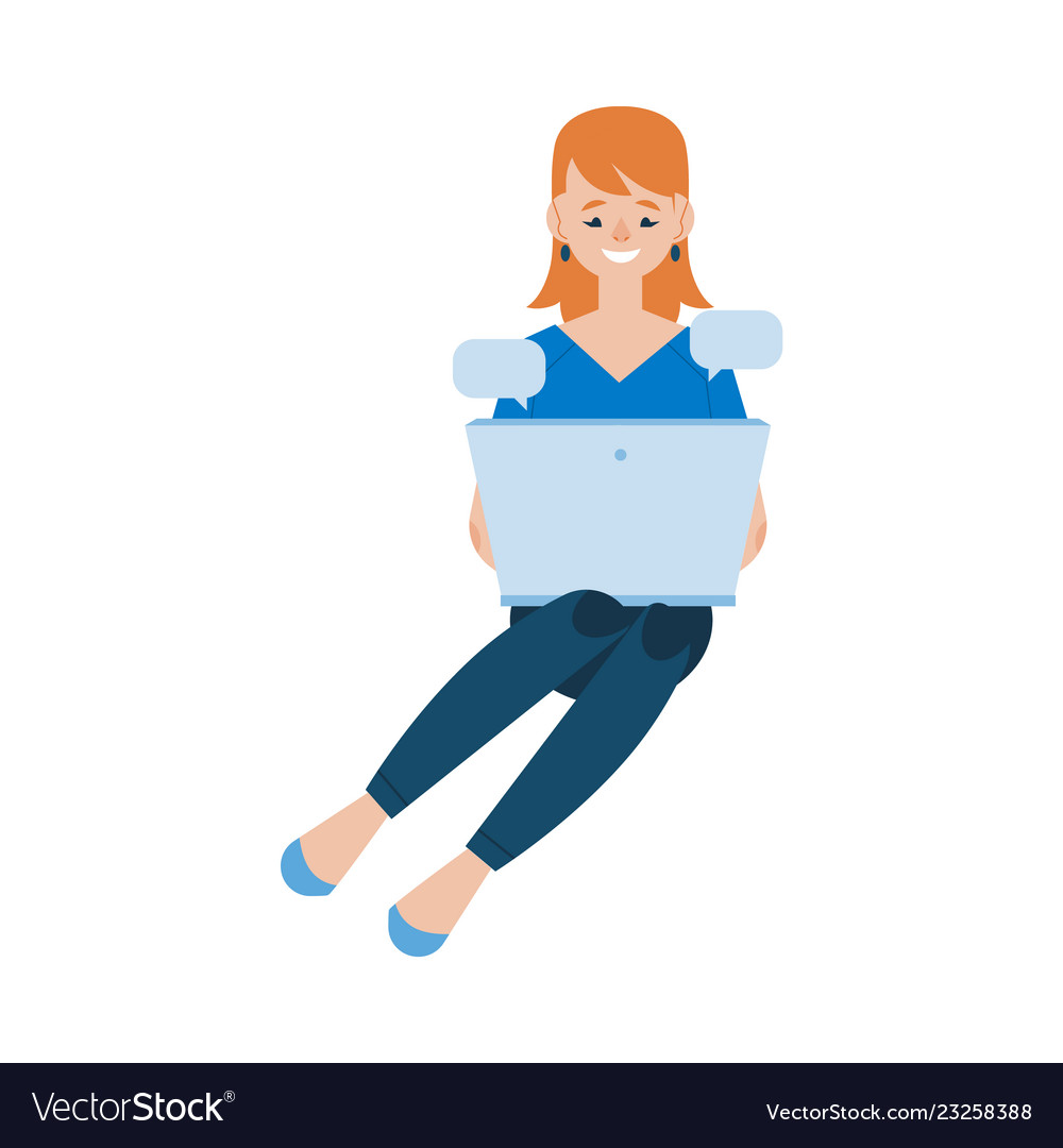 Flat social communication girl at laptop