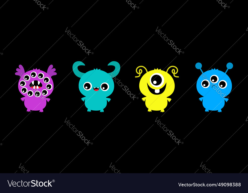 Monster Set Line Happy Halloween Colorful Vector Image