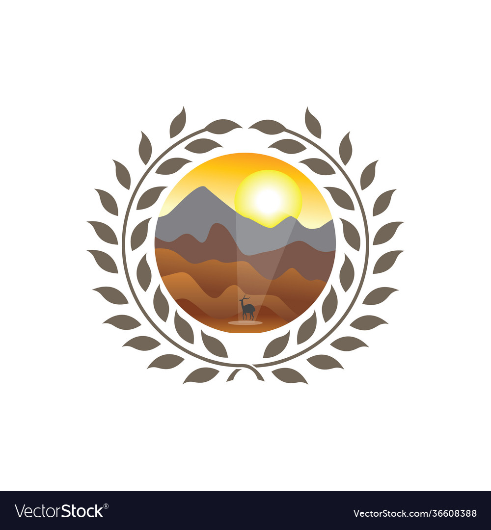 Mountain and landscape leaf decoration emblem