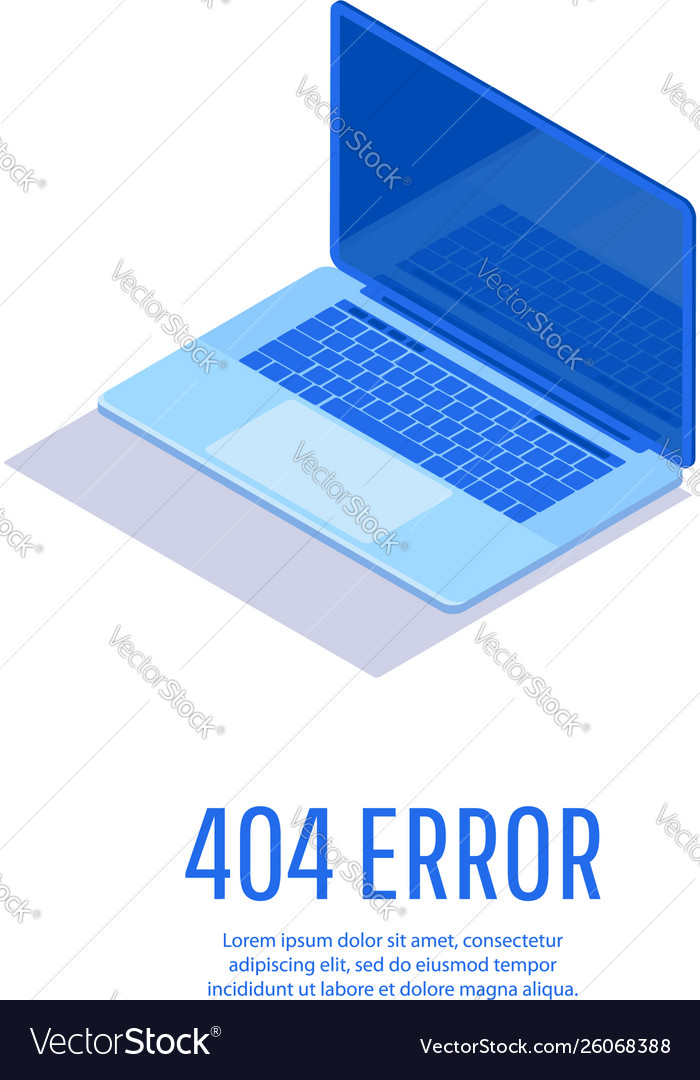 Page with 404 error on laptop display vector image Page with 404 error on laptop display