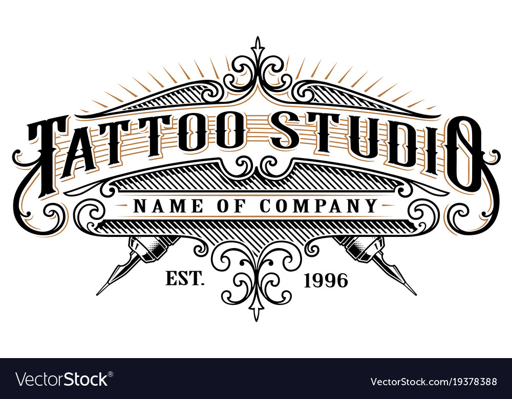 Vintage Tattoo Studio Emblem 2 For White Vector Image