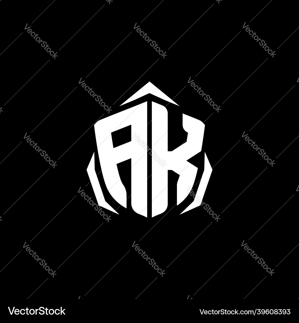 Ak monogram shield shape style Royalty Free Vector Image