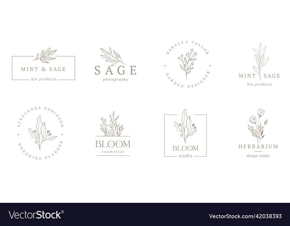 Elegant botanique logo collection hand drawn Vector Image