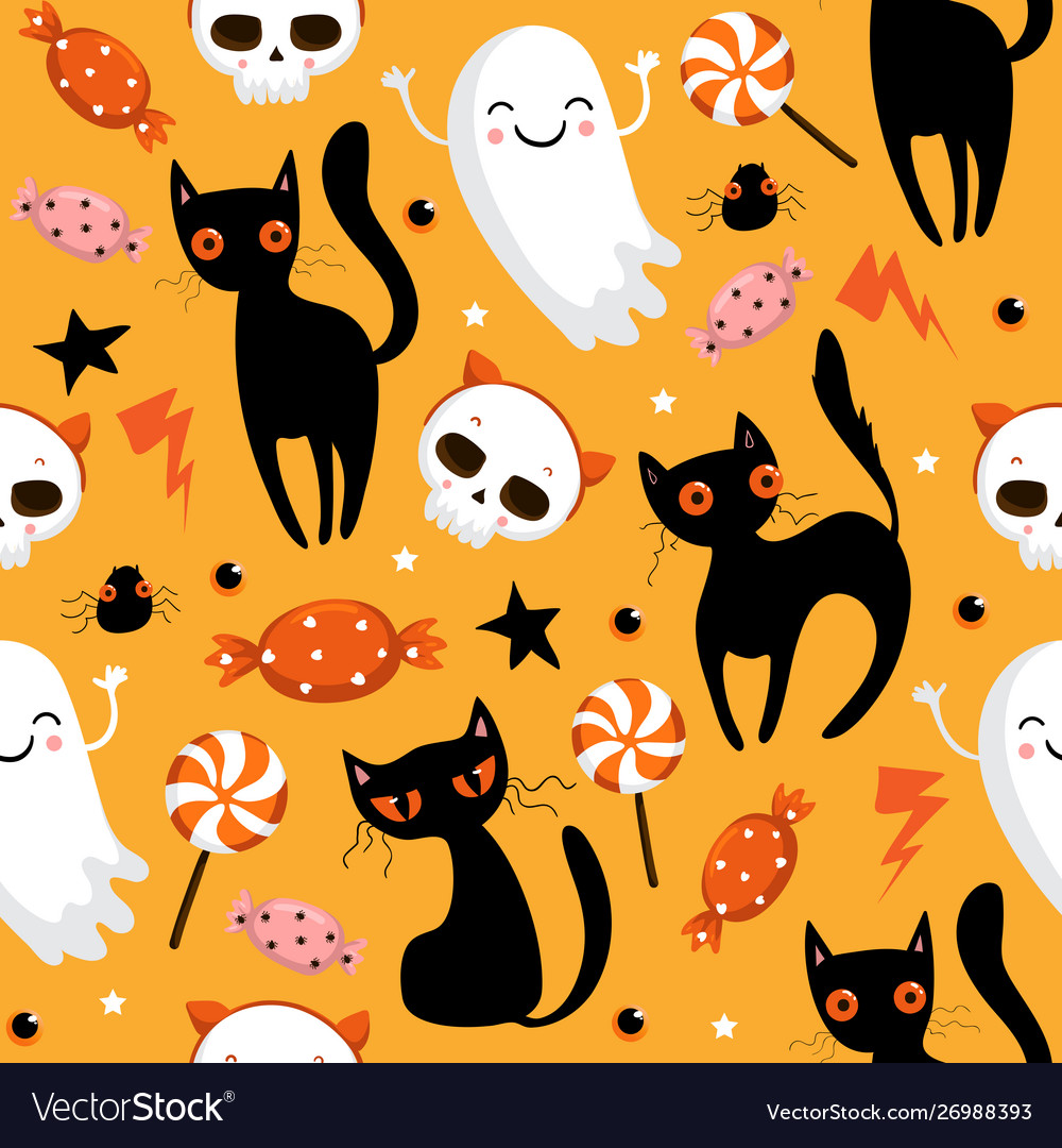 Halloween seamless pattern with cute pumpkins