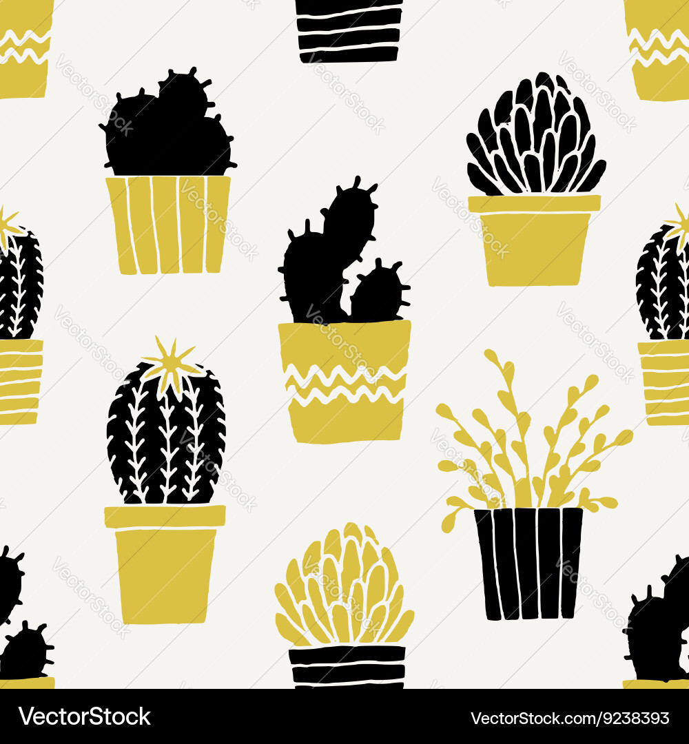 Hand drawn cactus pattern Royalty Free Vector Image