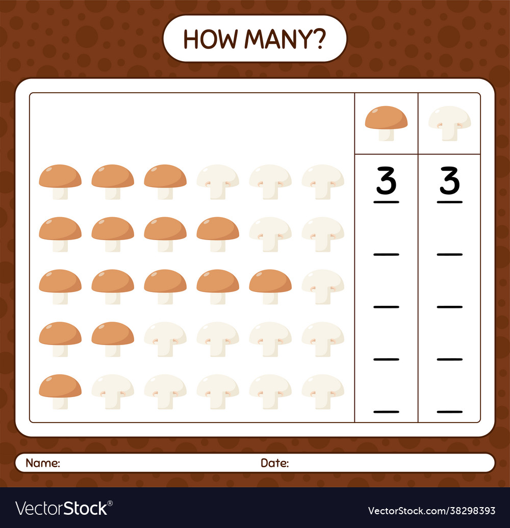How many counting game with mushroom worksheet