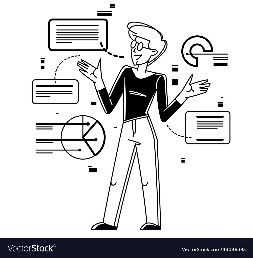Intellectual worker making analysis of some data vector image Intellectual worker making analysis of some data