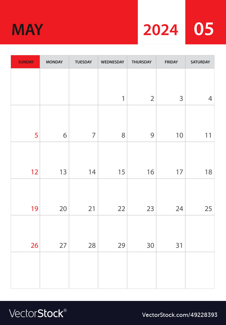 May 2024 template calendar 2024 template Vector Image