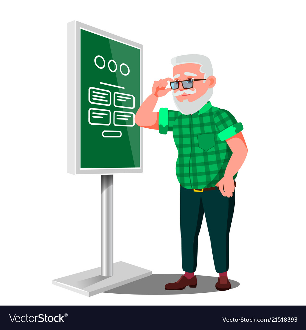 Old man using atm digital terminal