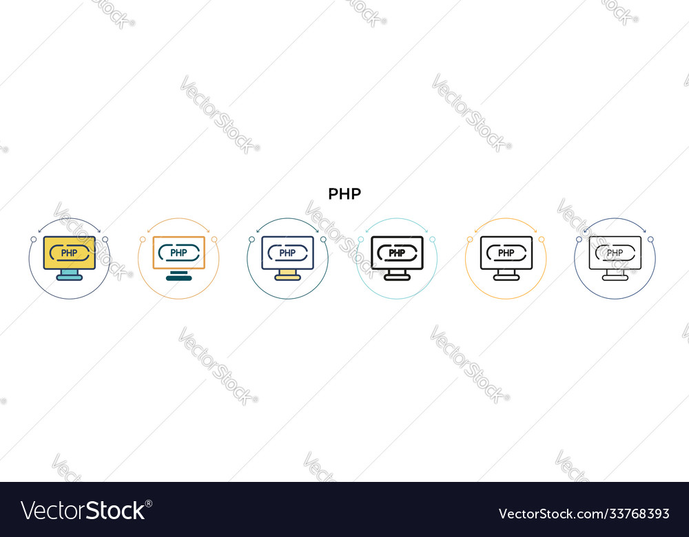 Php icon in filled thin line outline and stroke