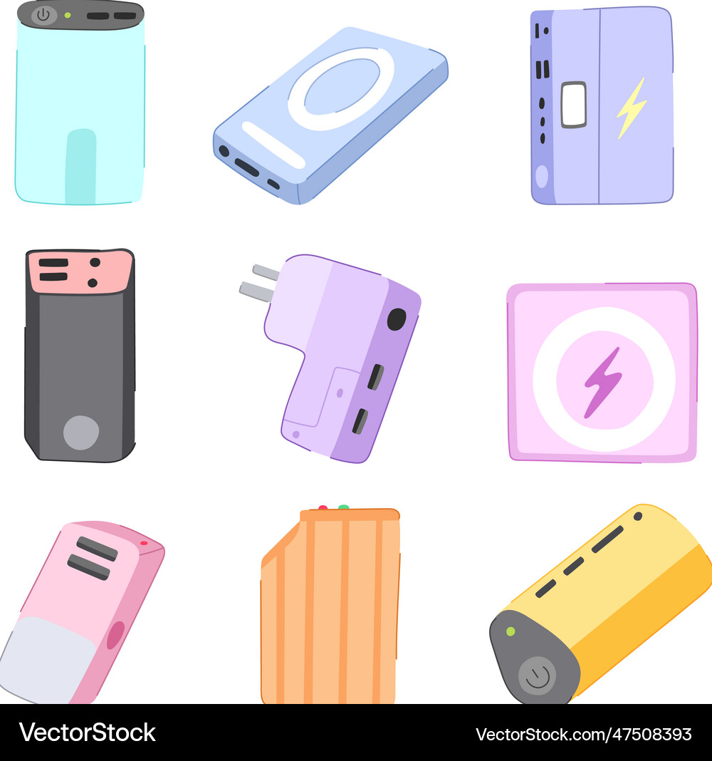 Power bank set cartoon Royalty Free Vector Image