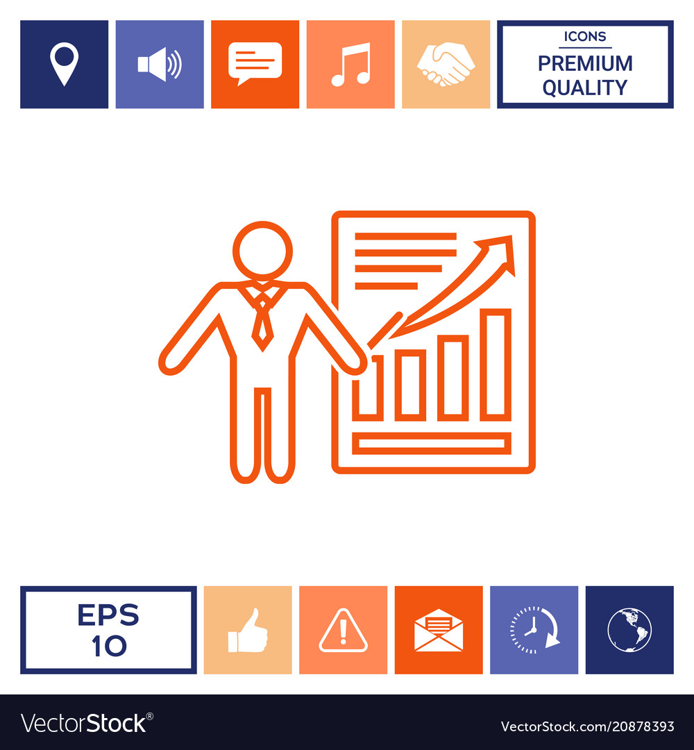 Presentation sign icon man standing with pointer