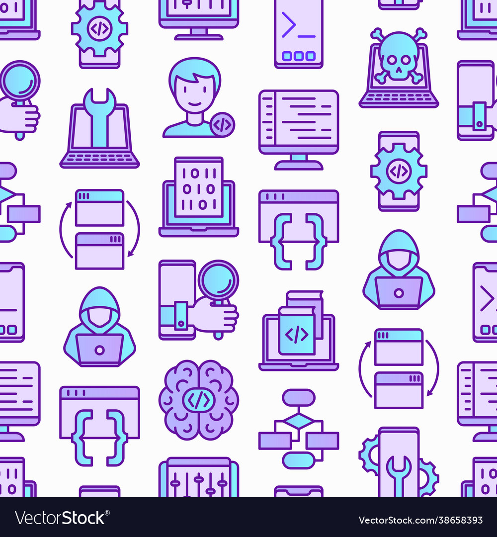 Programming seamless pattern with thin line icons vector image Programming seamless pattern with thin line icons