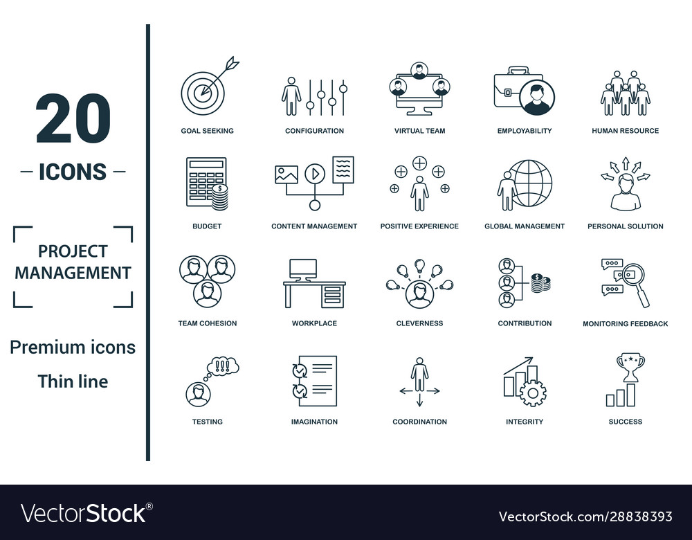 Project management icon set include creative