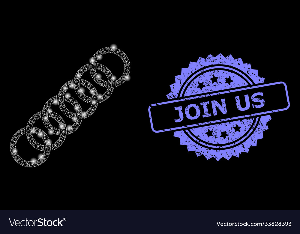 Rubber join us stamp and bright web net circle vector image Rubber join us stamp and bright web net circle