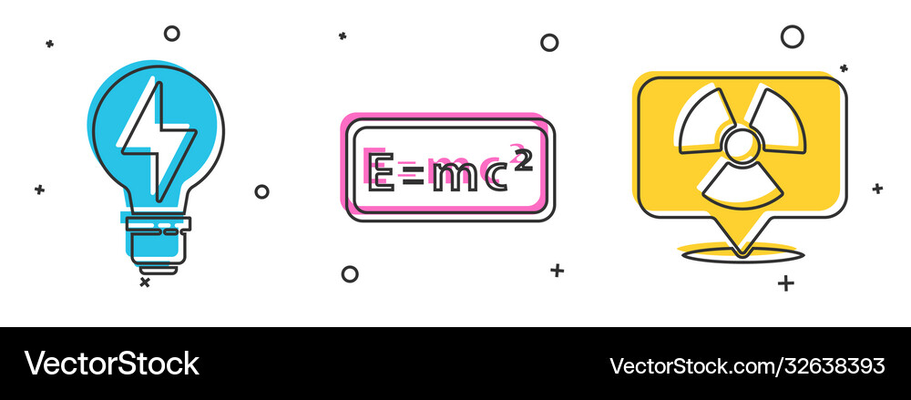 Set light bulb with lightning equation solution Vector Image