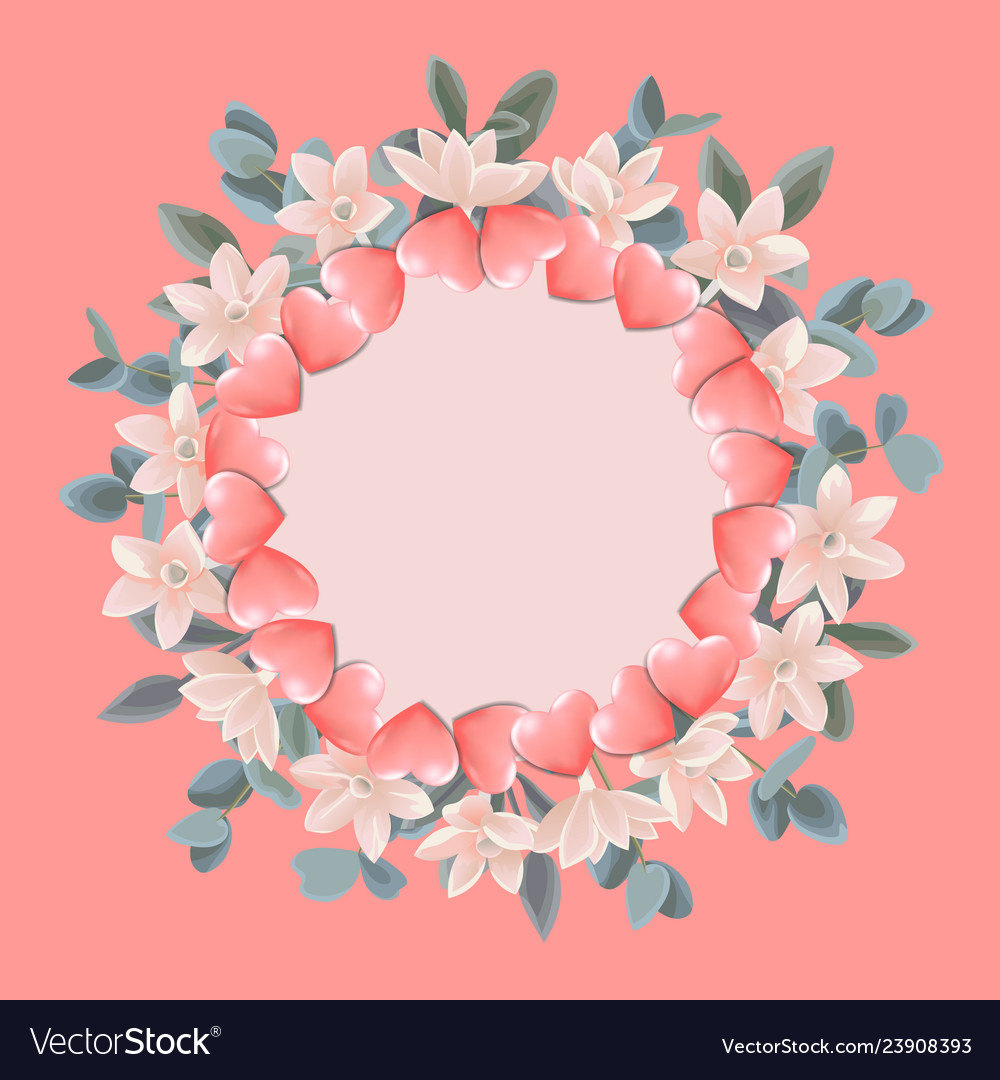 Template with round frame from hearts and pink Vector Image Template with round frame from hearts and pink