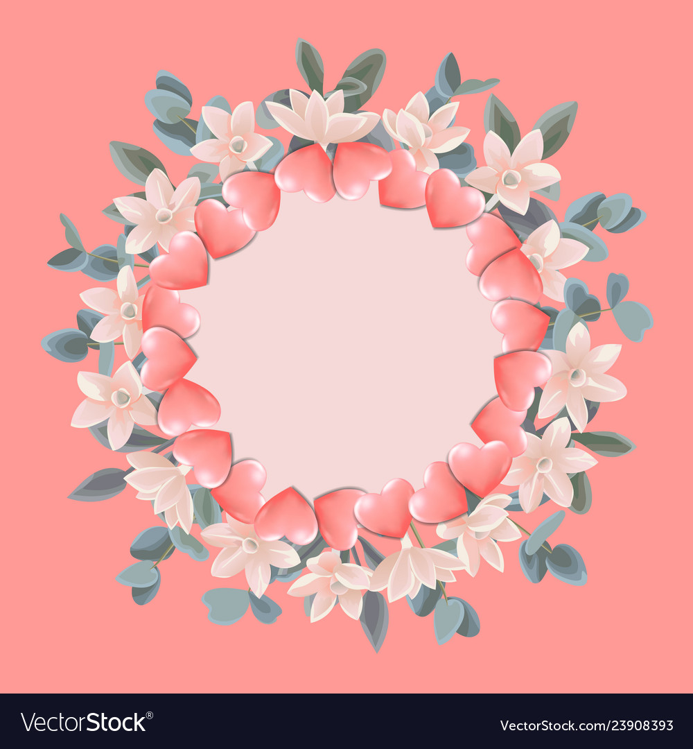 Template with round frame from hearts and pink