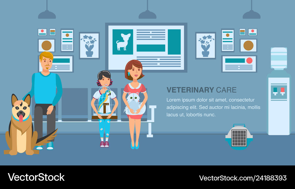 Vet Clinic Queue Banner Color Template Royalty Free Vector