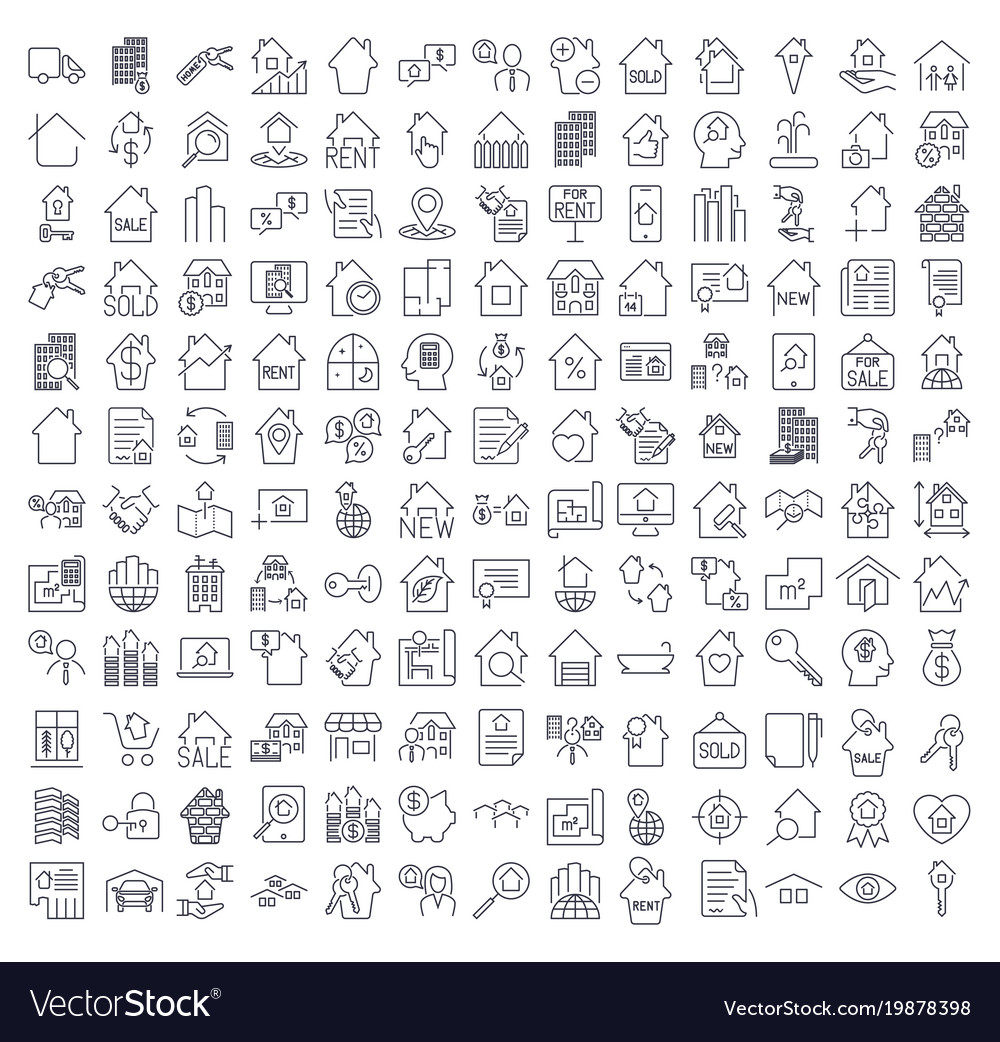 A large set of icons on the topic of real estate Vector Image