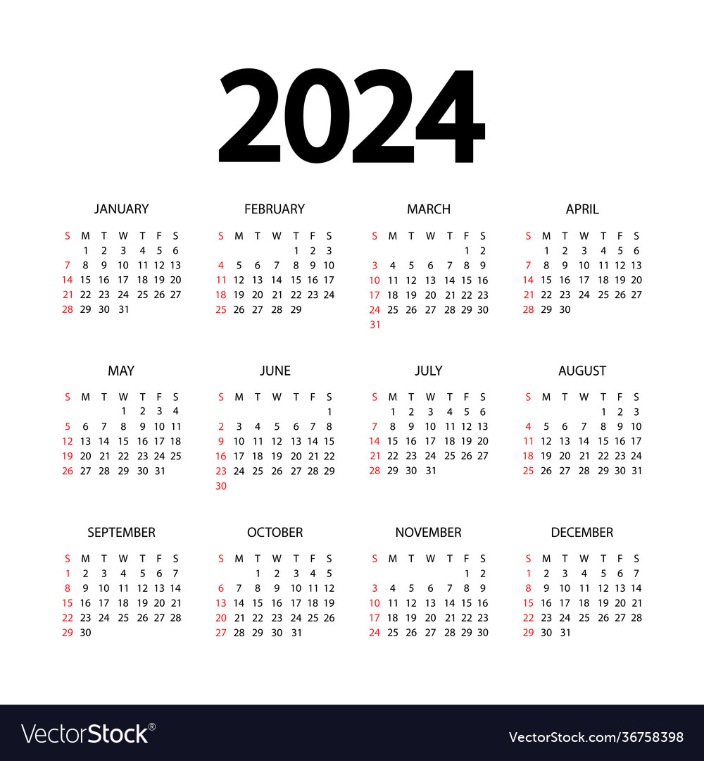 Calendar template for 2024 year planner diary Vector Image