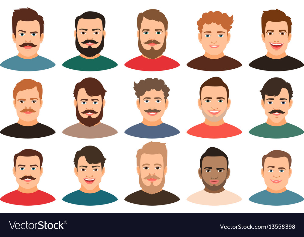 Male avatar icon or portrait. Handsome young man face. Vector illustration.  Stock Vector