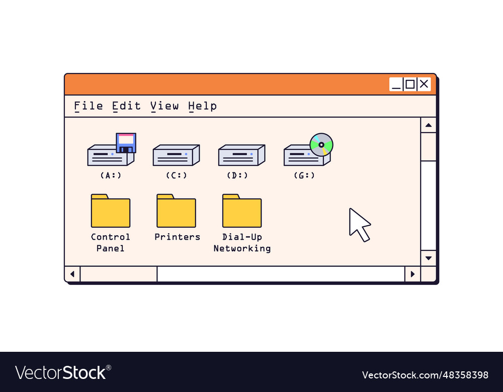Computer window retro interface old 90s vector image Computer window retro interface old 90s