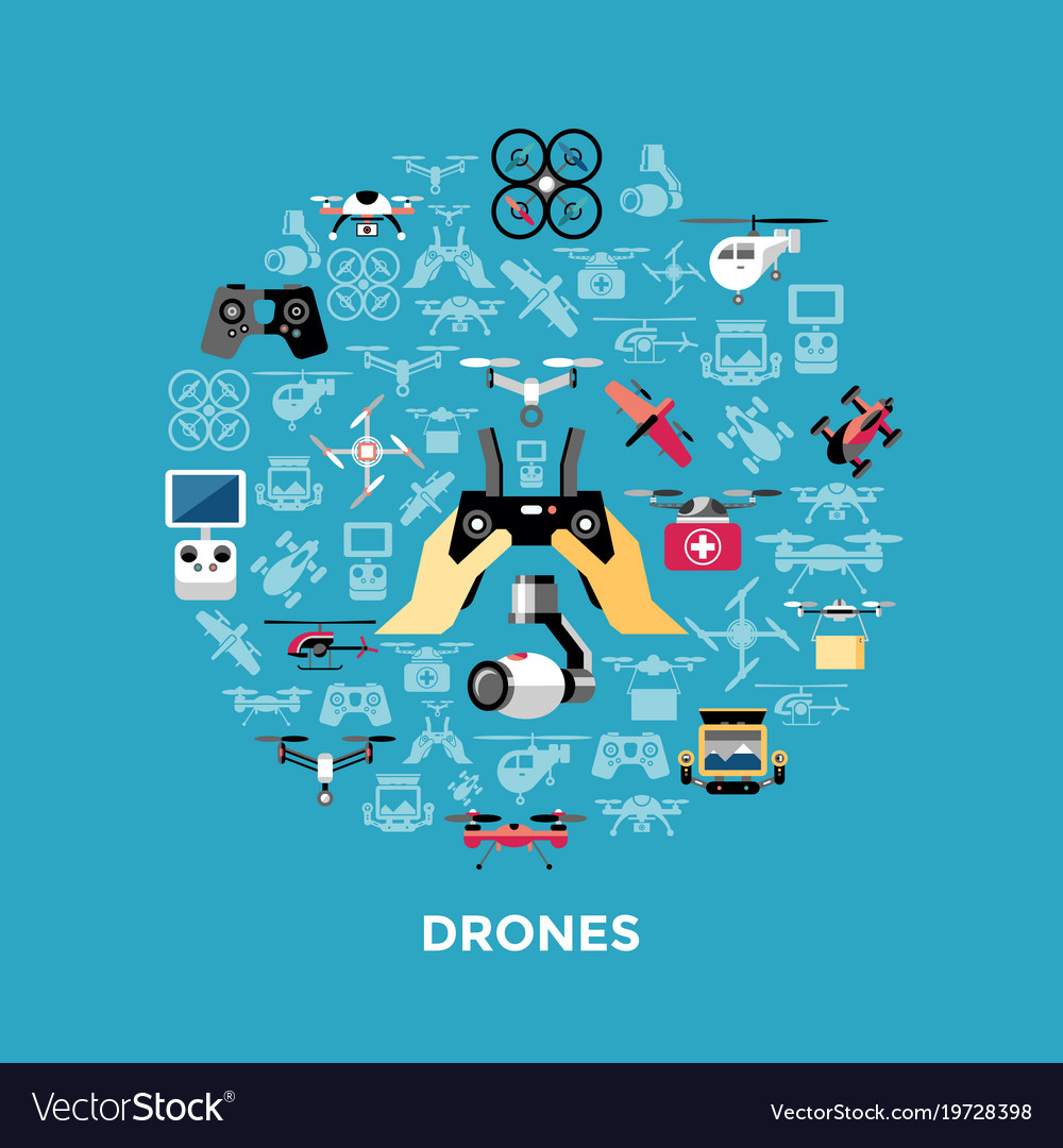 Digital flying drone objects color
