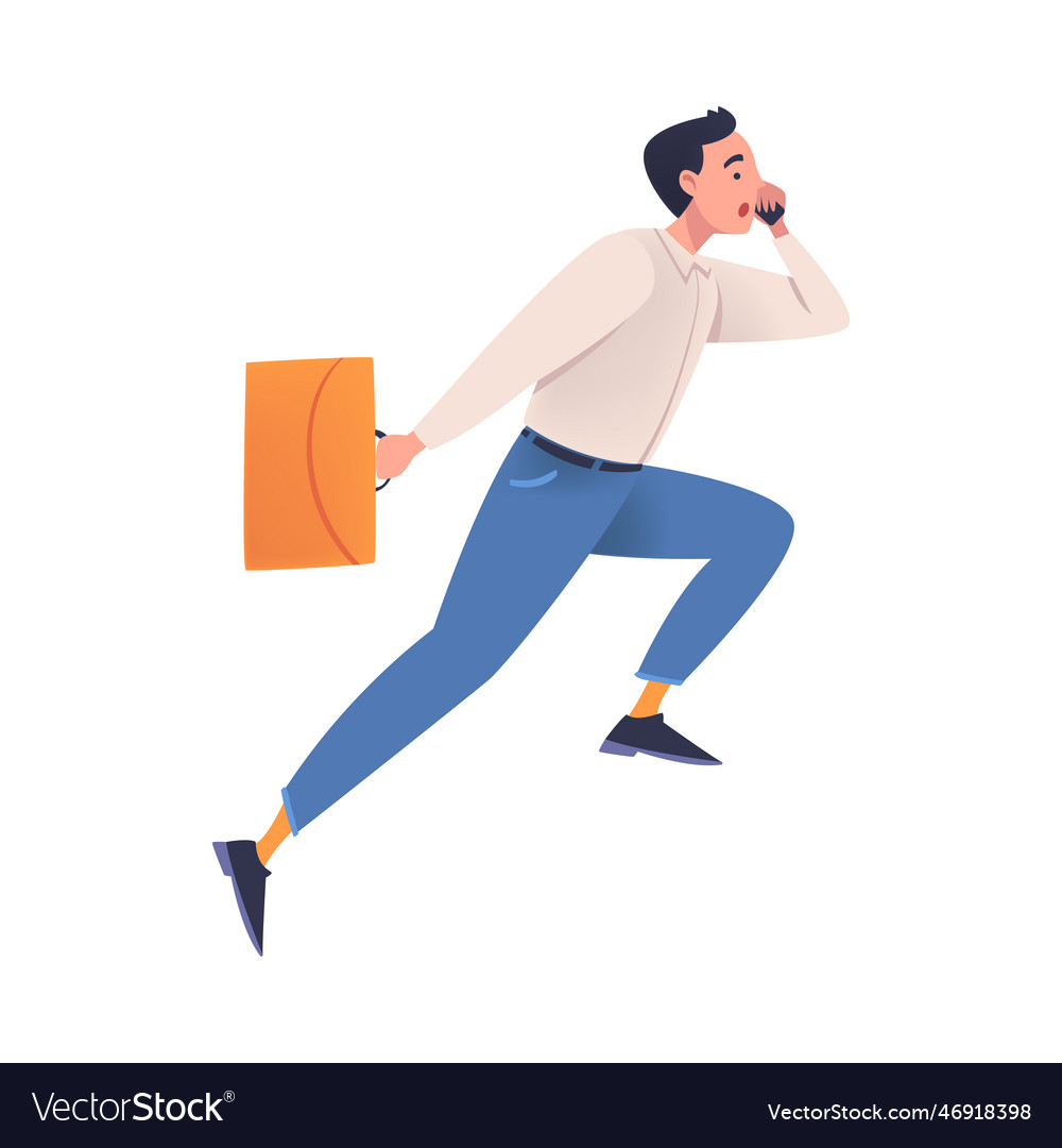Man character with briefcase hurrying running fast vector image Man character with briefcase hurrying running fast