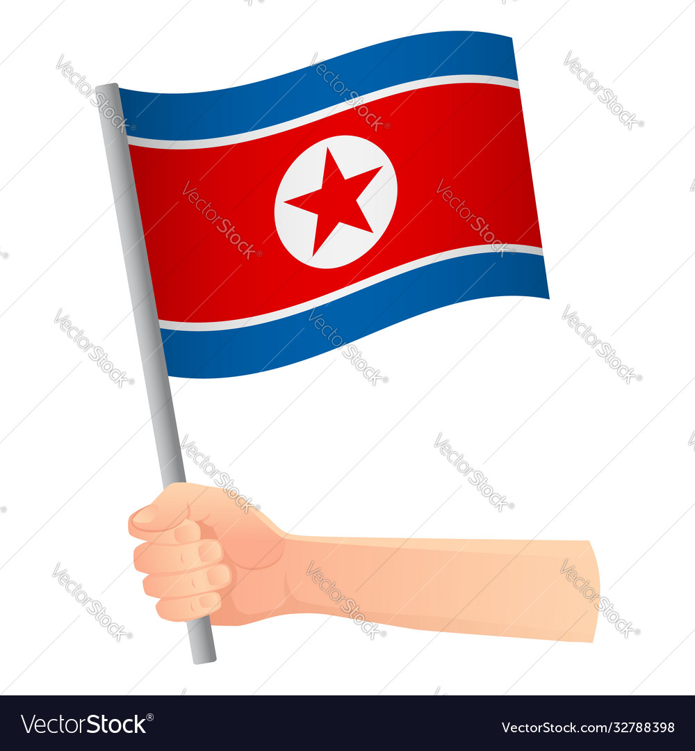 Nordkorea Flagge in der Hand