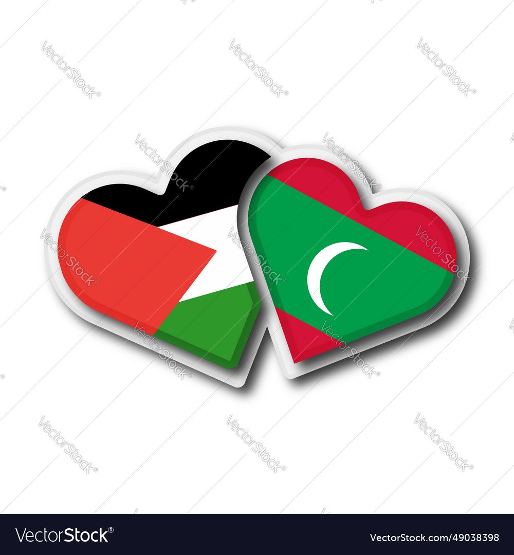 Palestine vs maldives flag heart shape Royalty Free Vector