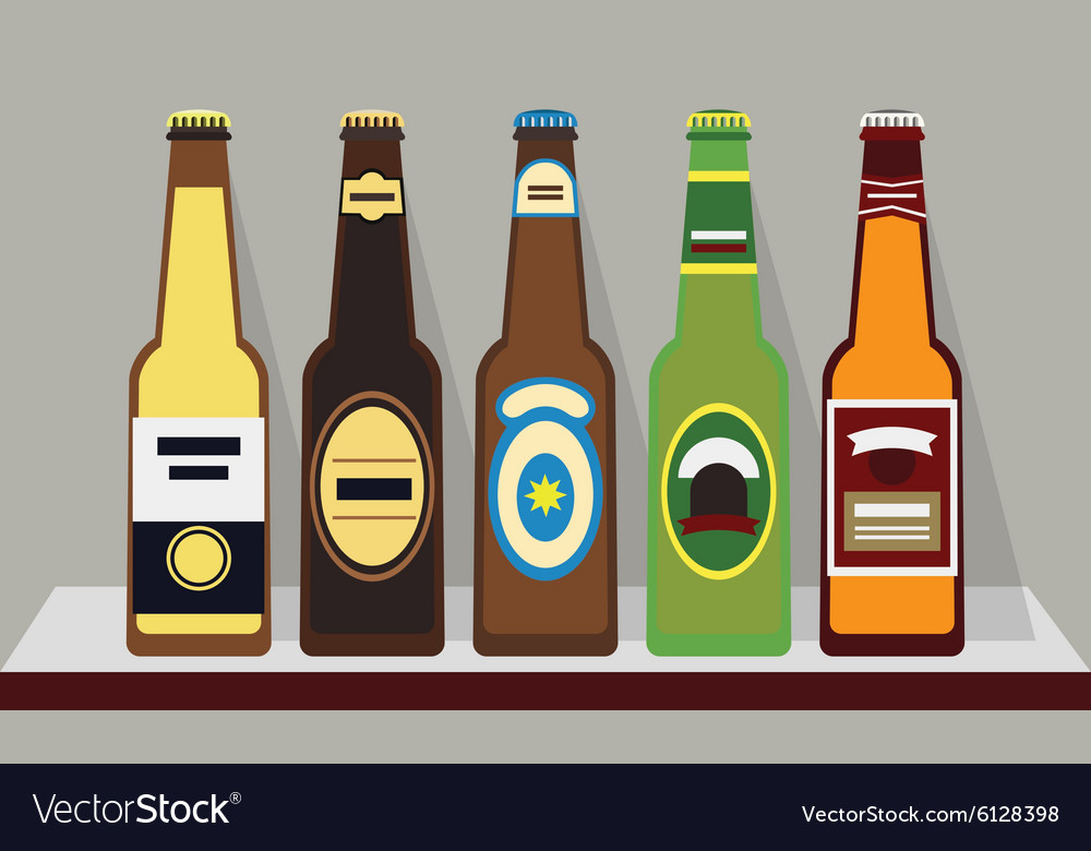 Row of Beer Bottles on Shelf