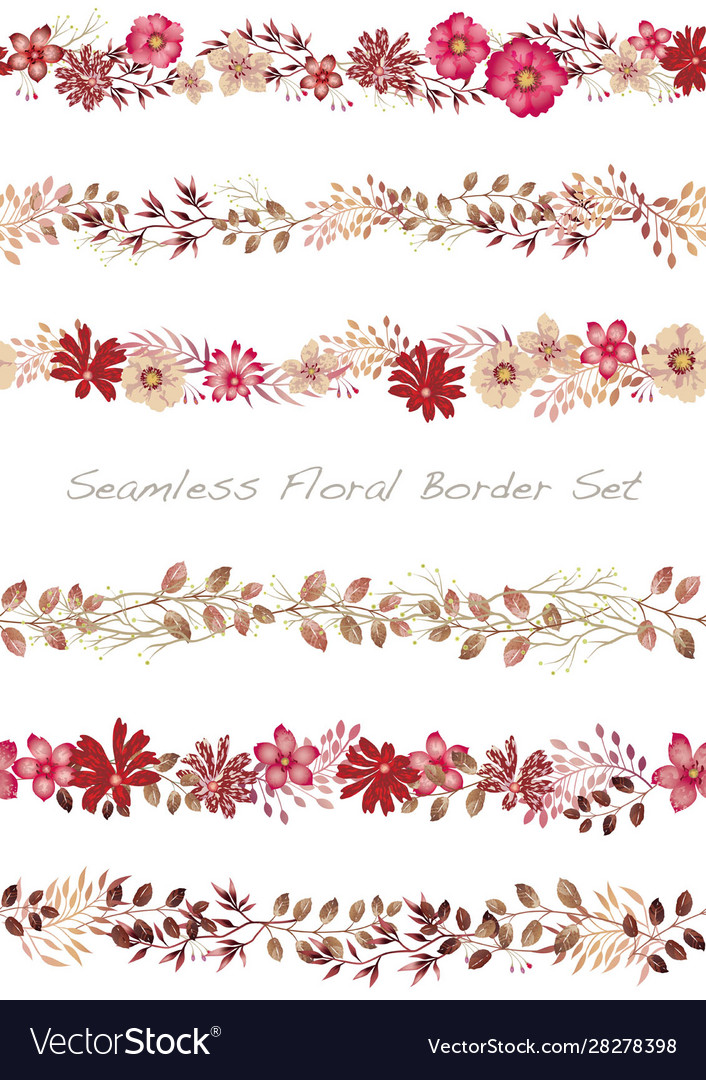 Seamless watercolor floral border set