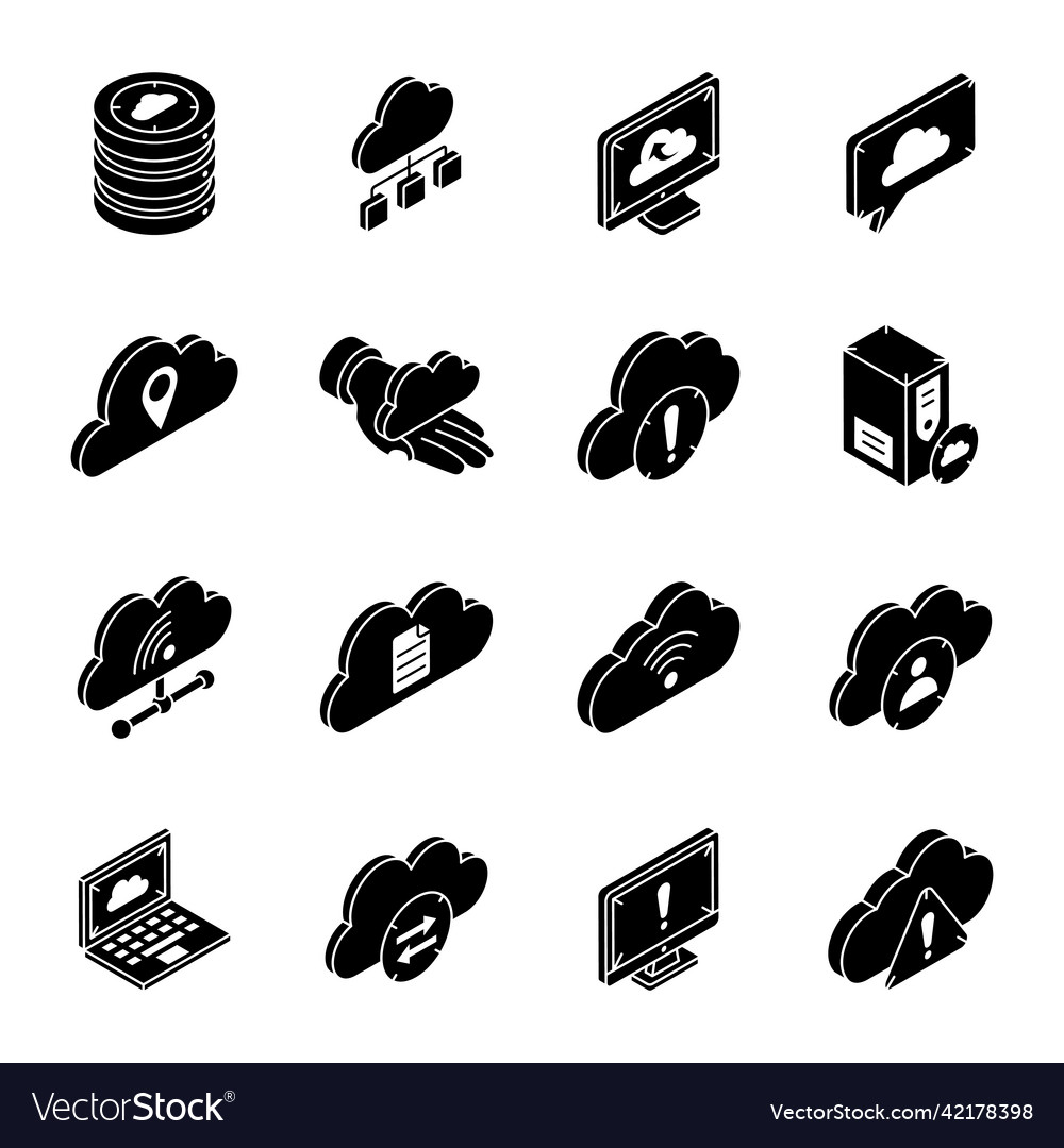 Set of data hosting isometric icons