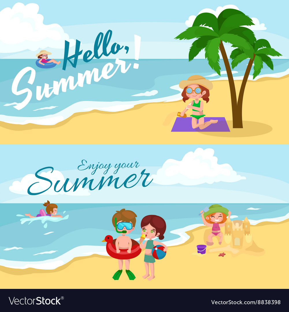 Summer children kids playing in the sand on beach Vector Image