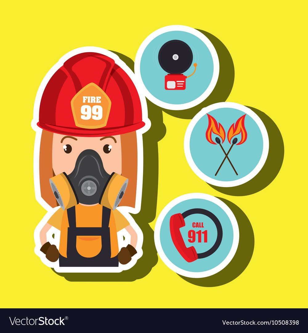 Woman firefighter call 911 alarm Royalty Free Vector Image