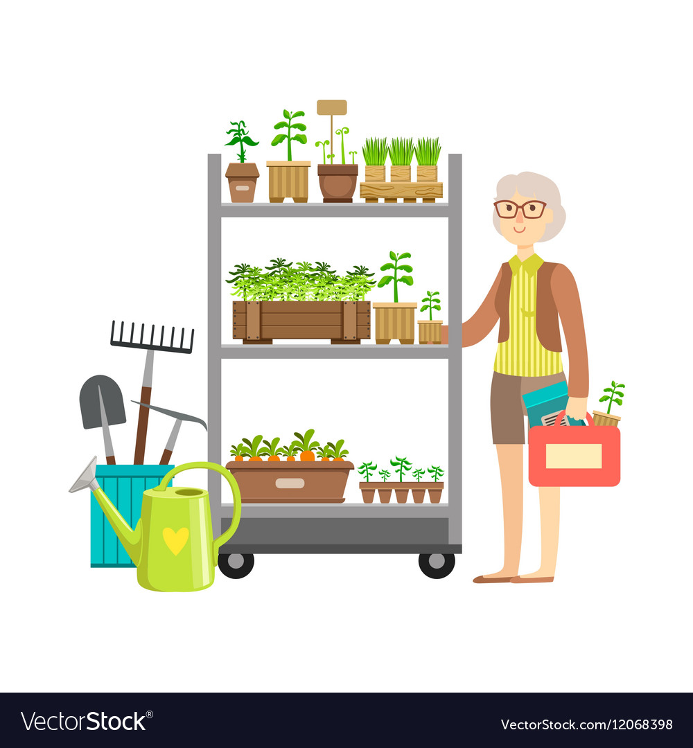 Woman shopping for garden plants mall