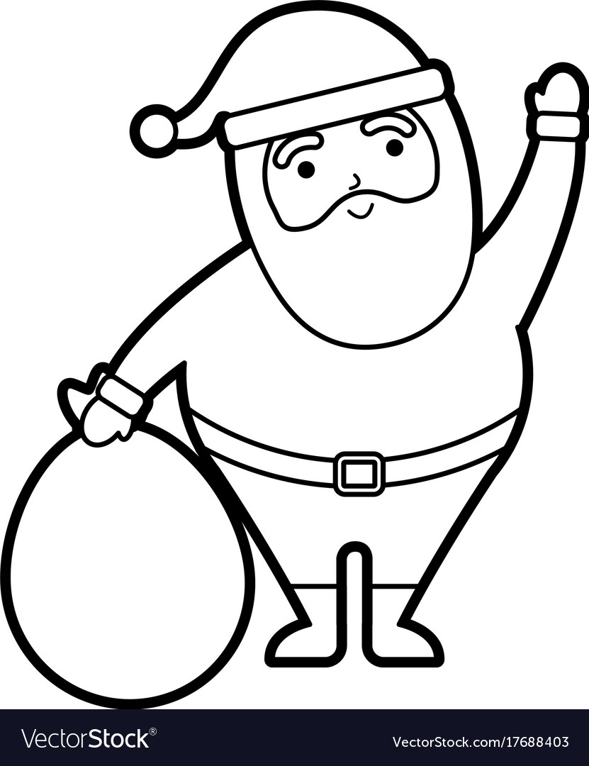 Christmas happy santa claus waving hand with bag