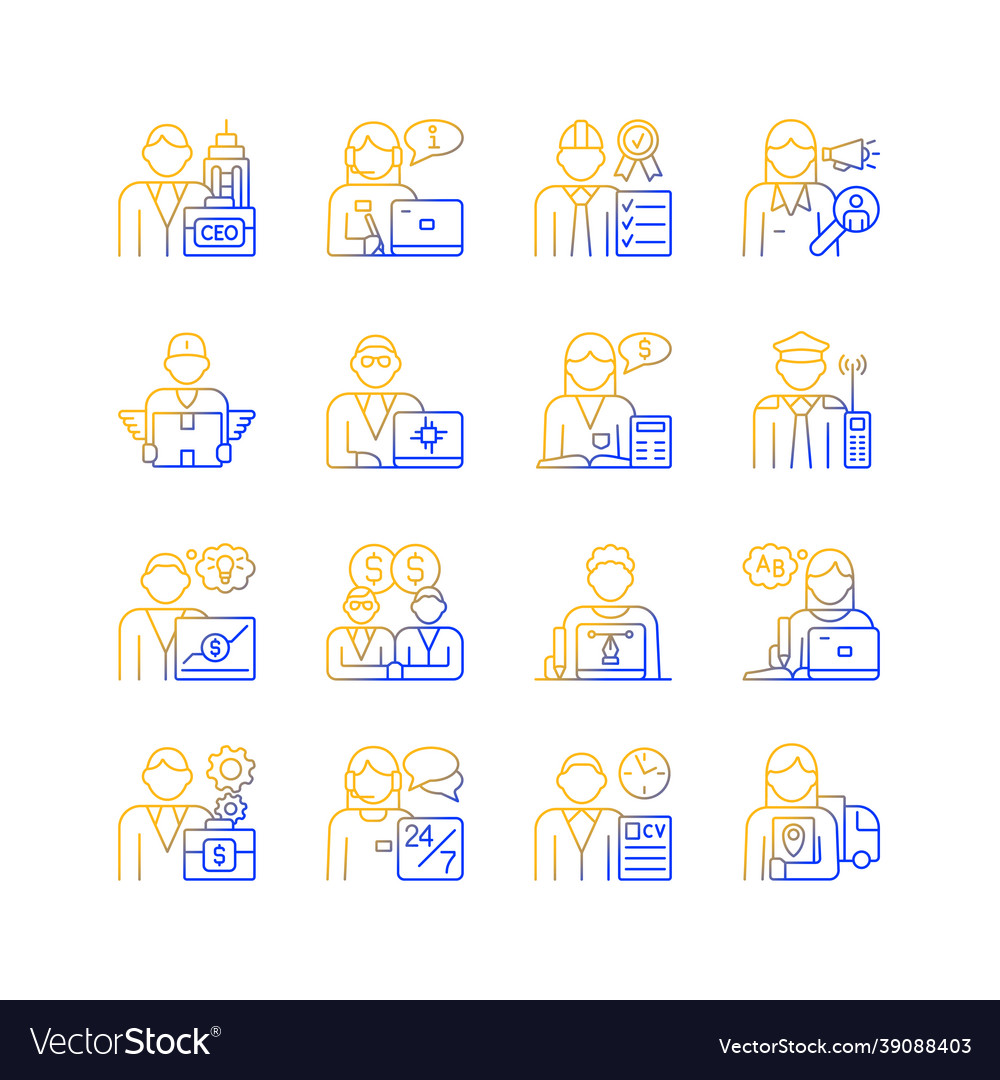 Company staff related gradient linear icons set Vector Image