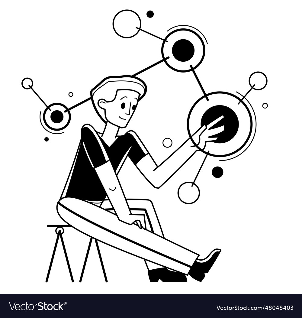 Creative worker doing some job and creating vector image Creative worker doing some job and creating