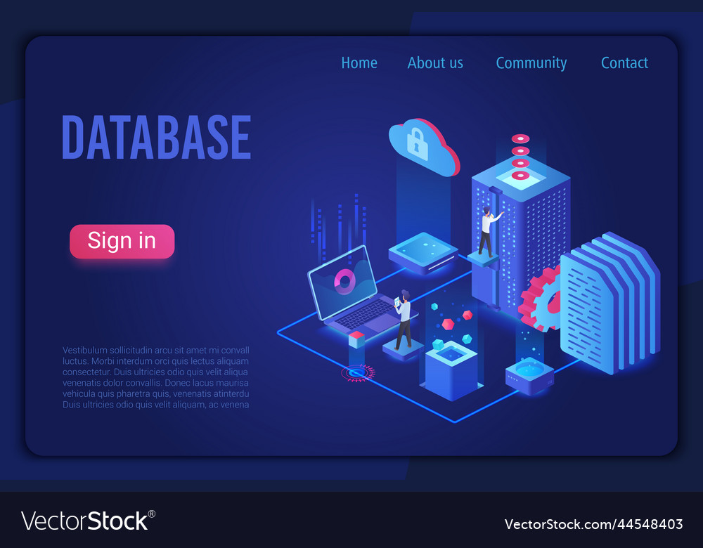 Database data storage dark neon light isometric