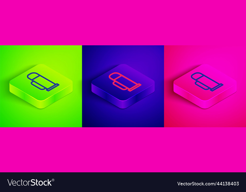 Isometric line thermos container icon isolated