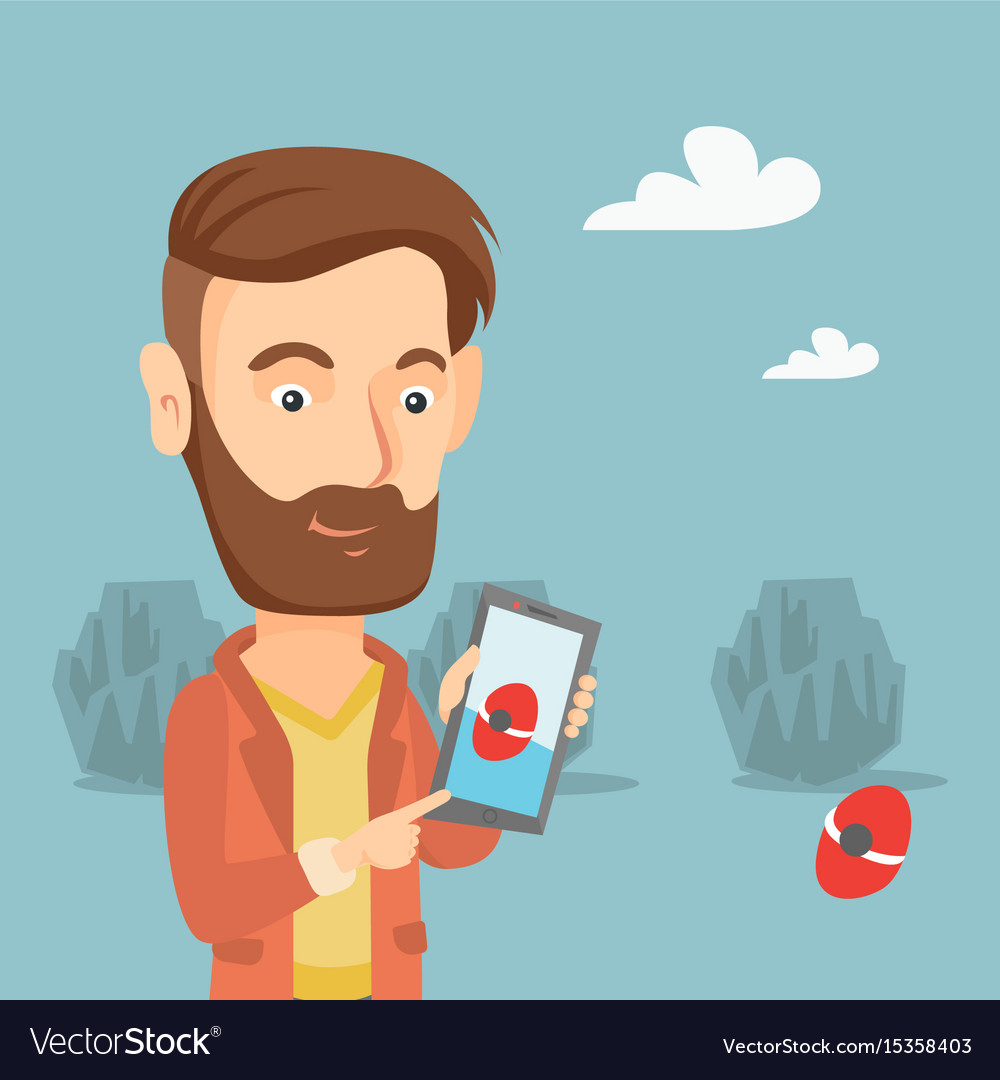 Man playing action game on smartphone