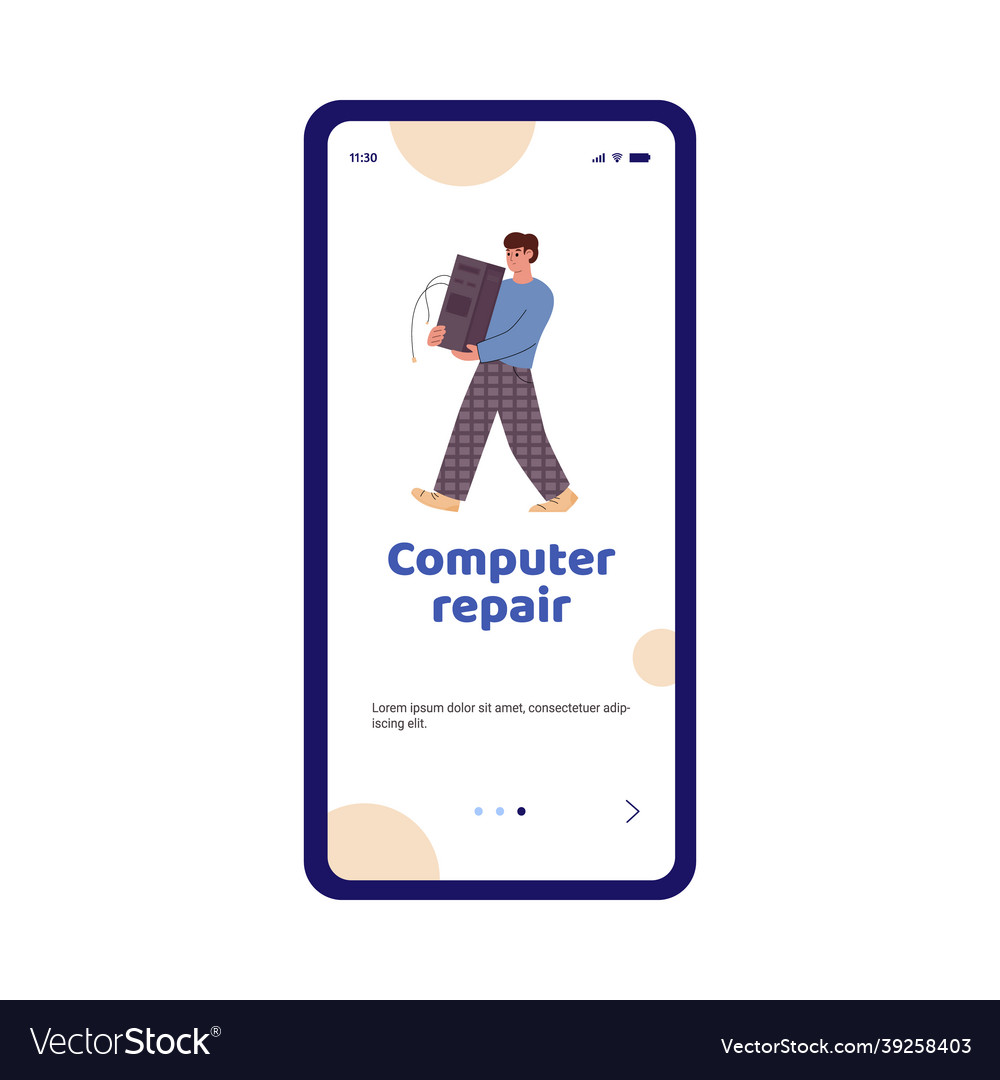 Mobile application interface for computer repair Vector Image Mobile application interface for computer repair