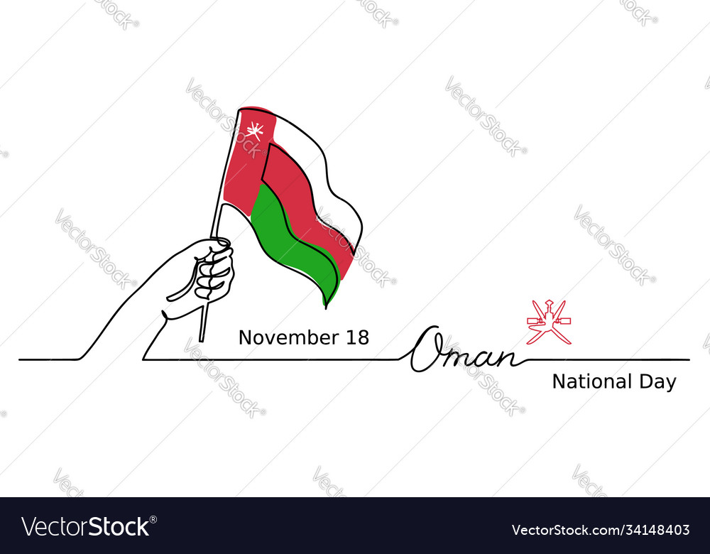 Oman national day with hand flag