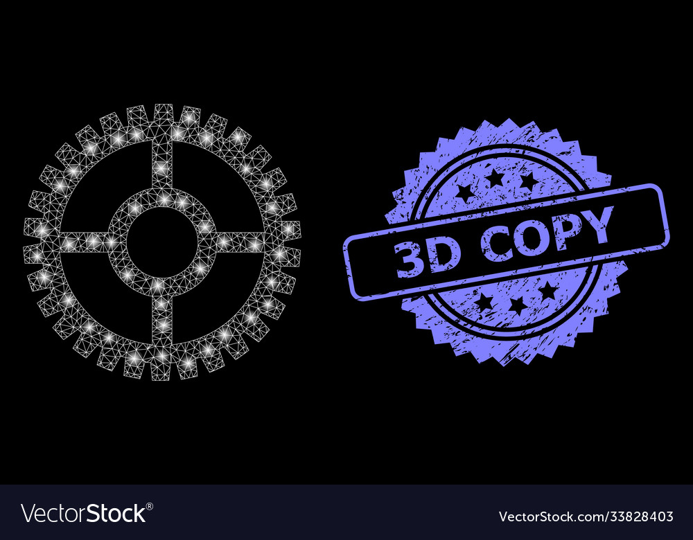 Rubber 3d copy stamp and bright web net clock cog vector image Rubber 3d copy stamp and bright web net clock cog