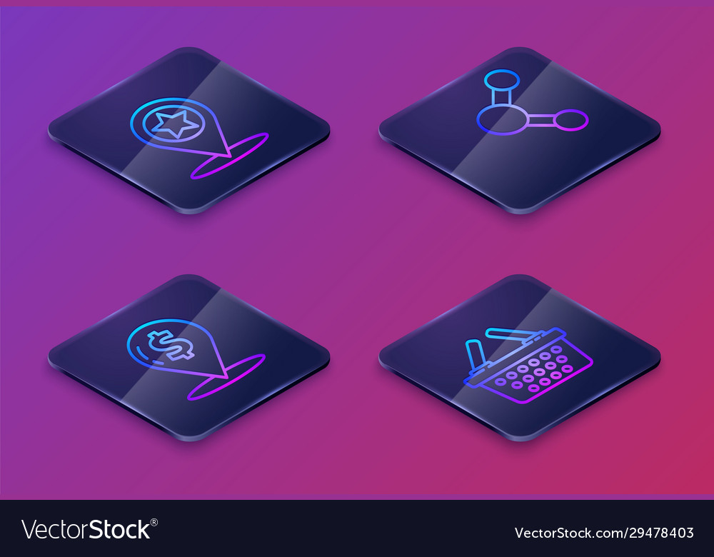 Set isometric line map pointer with star cash vector image Set isometric line map pointer with star cash
