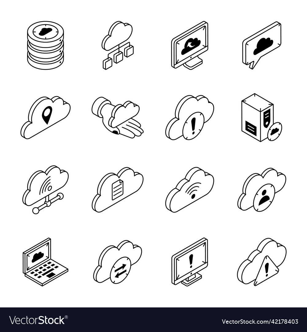 Set of data hosting isometric icons