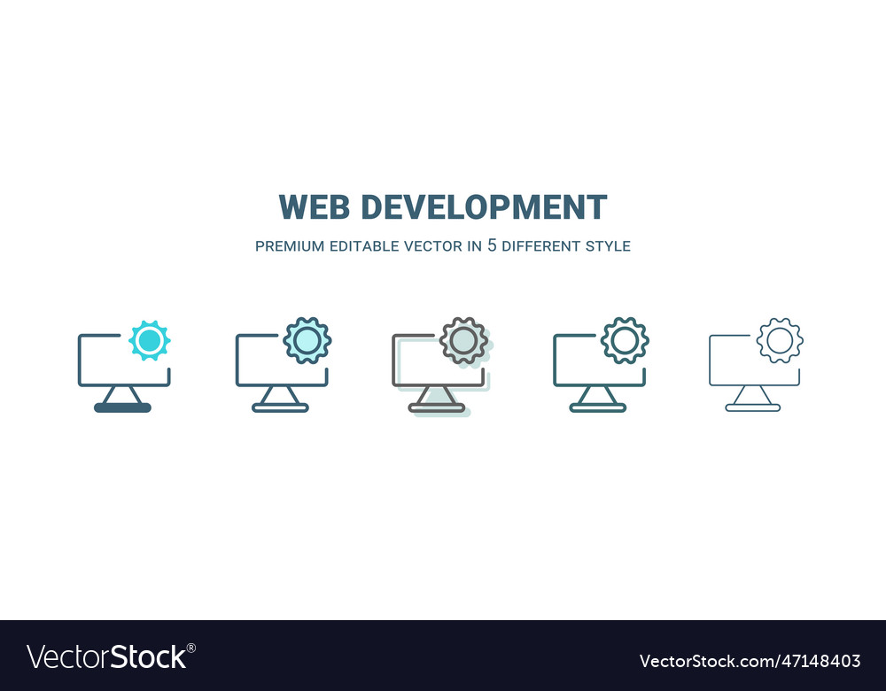 Web development icon in 5 different style outline