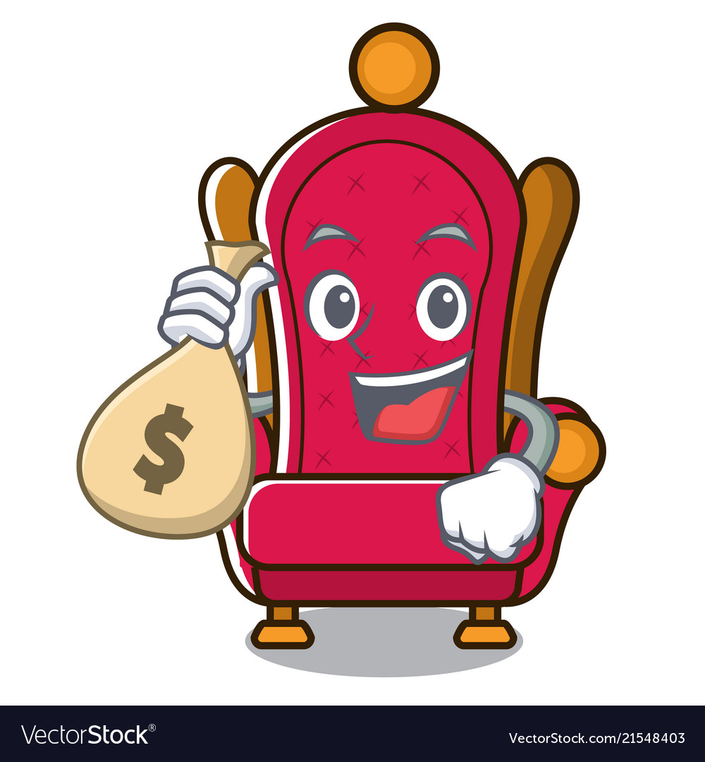 With money bag king throne character cartoon